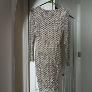 Windsor cream and silver  Long Sleeve Sequin Dress